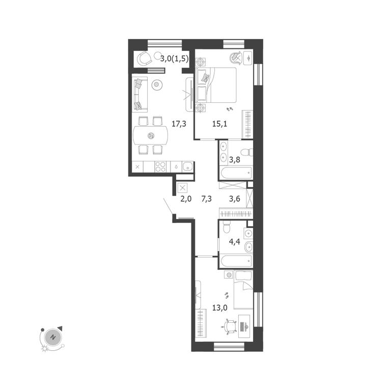 2-BD Apartment Sale, 68 sq. m. at Shagal, Автозаводская улица, 23, Москва, Россия #1 2-BD Apartment Sale, 68 sq. m. at Shagal, Автозаводская улица, 23, Москва, Россия #1