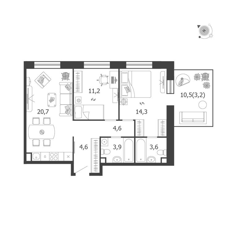 2-BD Apartment Sale, 66.1 sq. m. at Shagal, Автозаводская улица, 23, Москва, Россия #1 2-BD Apartment Sale, 66.1 sq. m. at Shagal, Автозаводская улица, 23, Москва, Россия #1