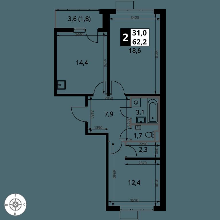 2-BD Apartment Sale, 62.2 sq. m. at 1-y Salarevskiy, Kiyevskoye Highway, Moskovskiy Settlement, Moscow, Russia #2 2-BD Apartment Sale, 62.2 sq. m. at 1-y Salarevskiy, Kiyevskoye Highway, Moskovskiy Settlement, Moscow, Russia #2