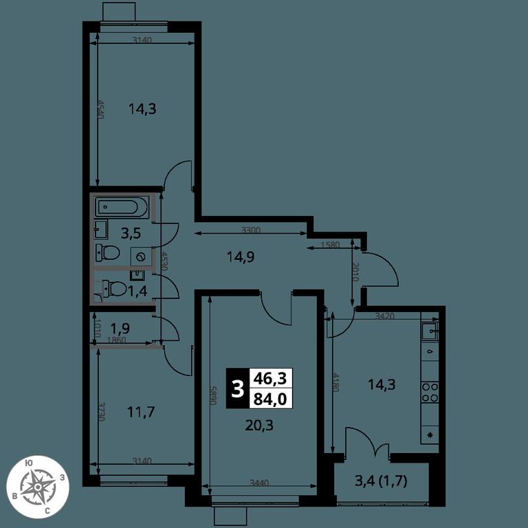 3-BD Apartment Sale, 84 sq. m. at Pervy Yuzhny, zhiloy kompleks Pervy Yuzhny, Leninskiy City District, Moscow Region, Russia #2 3-BD Apartment Sale, 84 sq. m. at Pervy Yuzhny, zhiloy kompleks Pervy Yuzhny, Leninskiy City District, Moscow Region, Russia #2