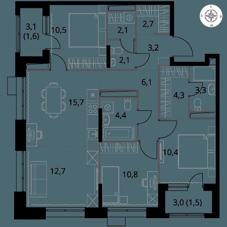 4-BD Apartment Sale, 91.4 sq. m. at 1-y Salarevskiy, Kiyevskoye Highway, Moskovskiy Settlement, Moscow, Russia #1