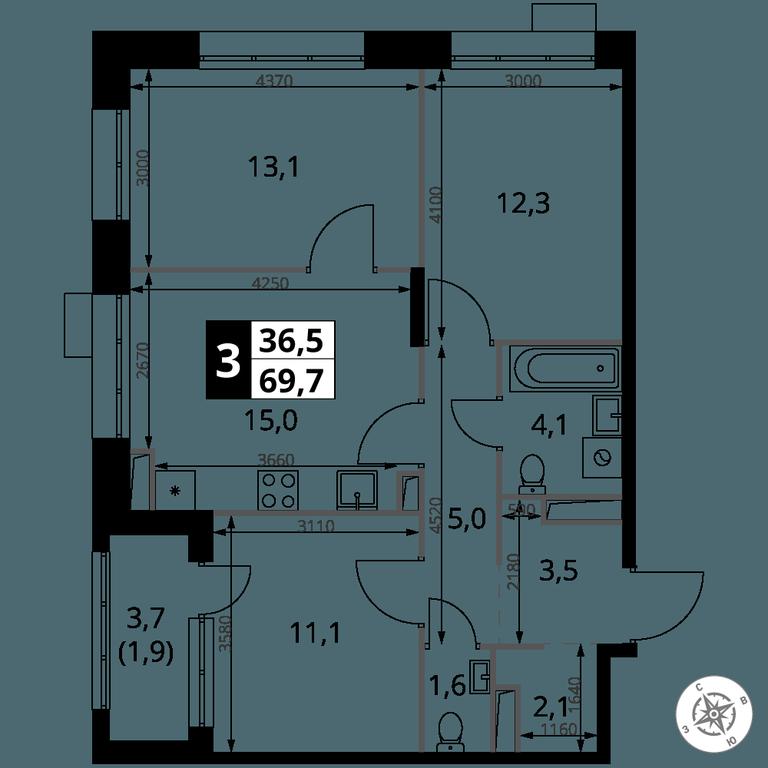 3-BD Apartment Sale, 69.7 sq. m. at 1-y Salarevskiy, Kiyevskoye Highway, Moskovskiy Settlement, Moscow, Russia #2