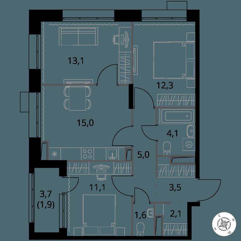 3-BD Apartment Sale, 69.7 sq. m. at 1-y Salarevskiy, Kiyevskoye Highway, Moskovskiy Settlement, Moscow, Russia #1
