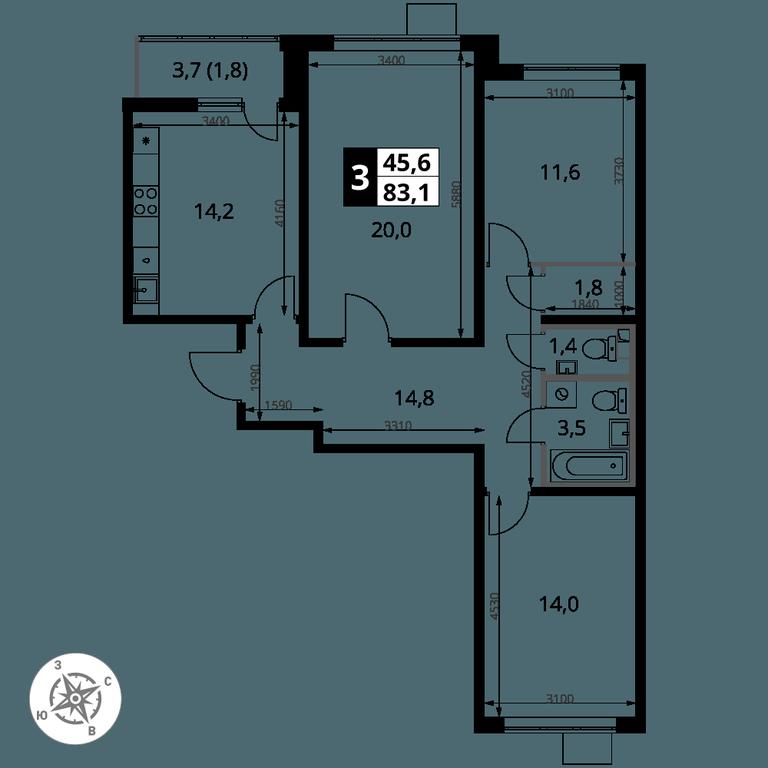 Продажа 3-комн. квартиры, 83,1 м² в ЖК «Первый Южный», жилой комплекс Первый Южный, Ленинский городской округ, Московская область, Россия #2 Продажа 3-комн. квартиры, 83,1 м² в ЖК «Первый Южный», жилой комплекс Первый Южный, Ленинский городской округ, Московская область, Россия #2