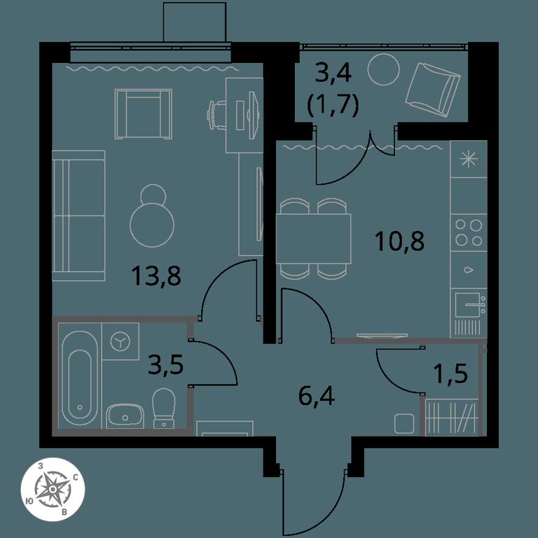 1-BD Apartment Sale, 37.7 sq. m. at Pervy Yuzhny, zhiloy kompleks Pervy Yuzhny, Leninskiy City District, Moscow Region, Russia #1