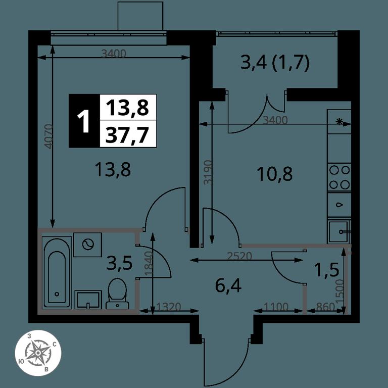 1-BD Apartment Sale, 37.7 sq. m. at Pervy Yuzhny, zhiloy kompleks Pervy Yuzhny, Leninskiy City District, Moscow Region, Russia #2