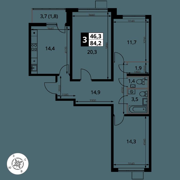 3-BD Apartment Sale, 84.2 sq. m. at Pervy Yuzhny, zhiloy kompleks Pervy Yuzhny, Leninskiy City District, Moscow Region, Russia #2 3-BD Apartment Sale, 84.2 sq. m. at Pervy Yuzhny, zhiloy kompleks Pervy Yuzhny, Leninskiy City District, Moscow Region, Russia #2