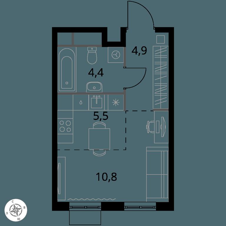 Apartment Sale, 25.6 sq. m. at 1 Himkinskij, zhiloy kompleks 1-y Khimkinskiy, kvartal Mezhdunarodny, mikrorayon Klyazma-Starbeyevo, Khimki, Moscow Region, Russia #1