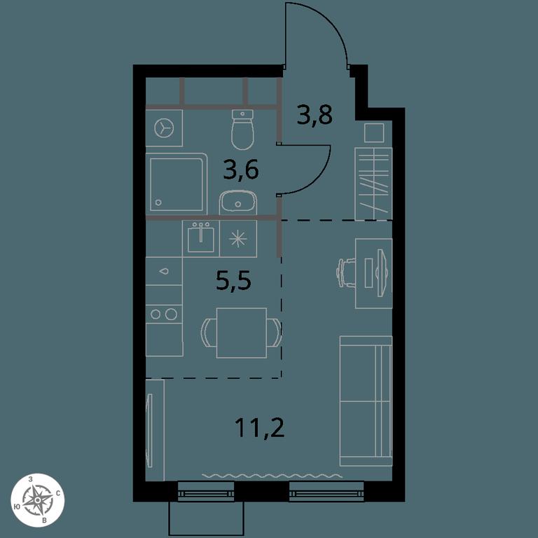 Apartment Sale, 24.1 sq. m. at 1 Himkinskij, zhiloy kompleks 1-y Khimkinskiy, kvartal Mezhdunarodny, mikrorayon Klyazma-Starbeyevo, Khimki, Moscow Region, Russia #1