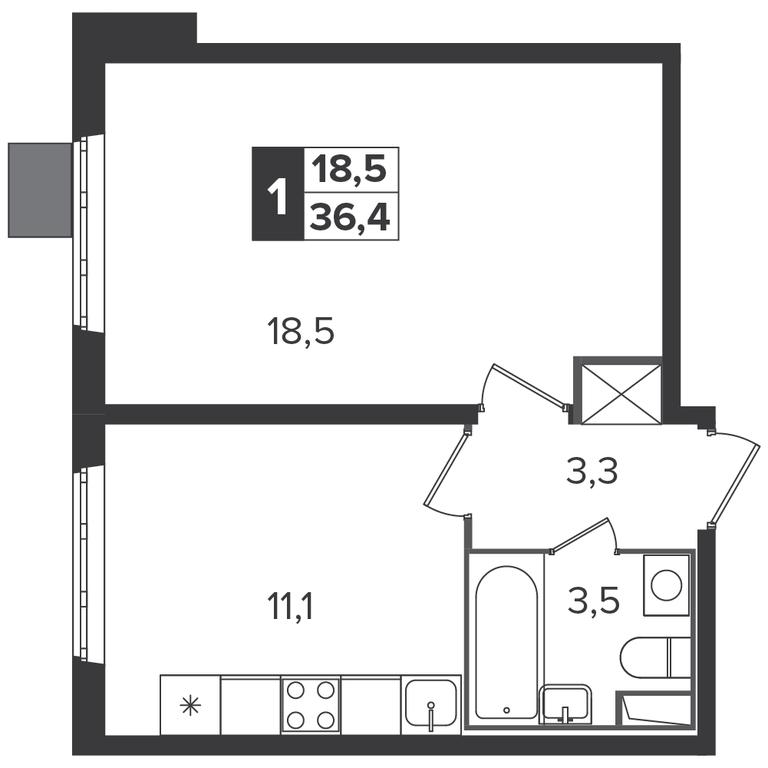 1-BD Apartment Sale, 36.3 sq. m. at Yzhnaya Bitsa, Yuzhnaya Bitsa Residential Complex, posyolok Bittsa, Leninskiy City District, Moscow Region, Russia #1