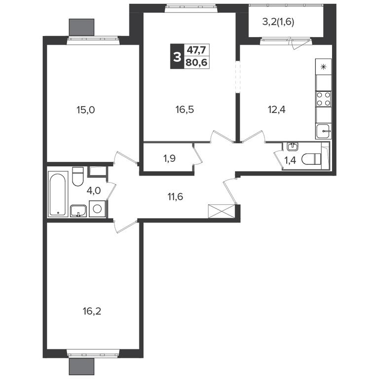 3-BD Apartment Sale, 79.8 sq. m. at Yzhnaya Bitsa, Yuzhnaya Bitsa Residential Complex, posyolok Bittsa, Leninskiy City District, Moscow Region, Russia #1