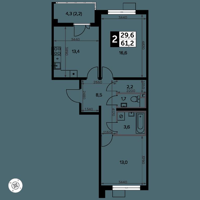 2-BD Apartment Sale, 62.1 sq. m. at Yzhnaya Bitsa, Yuzhnaya Bitsa Residential Complex, posyolok Bittsa, Leninskiy City District, Moscow Region, Russia #2