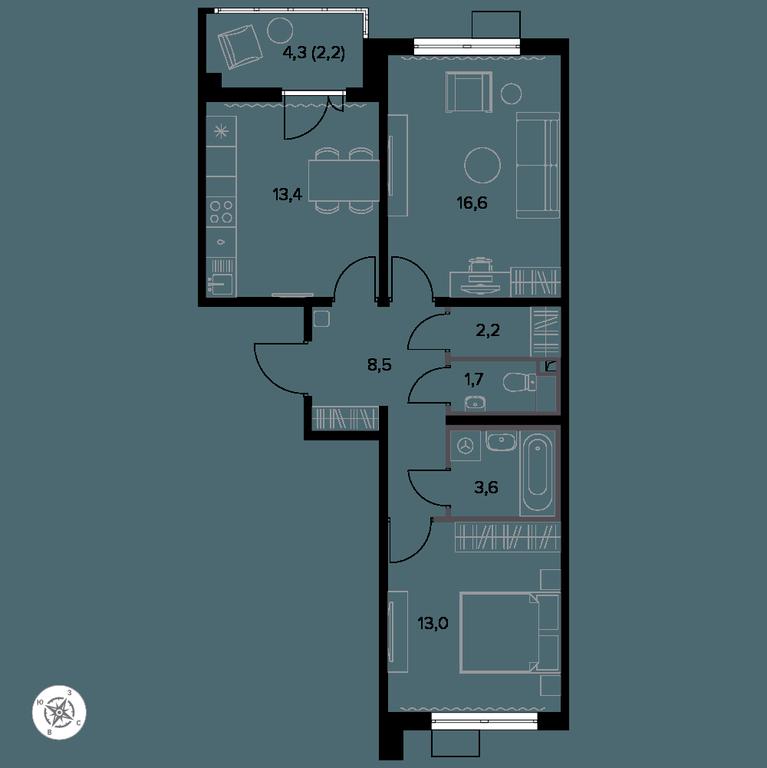 2-BD Apartment Sale, 62.1 sq. m. at Yzhnaya Bitsa, Yuzhnaya Bitsa Residential Complex, posyolok Bittsa, Leninskiy City District, Moscow Region, Russia #1