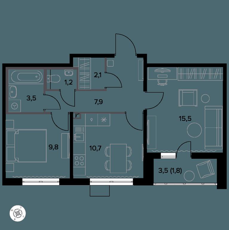 2-BD Apartment Sale, 53.6 sq. m. at Yzhnaya Bitsa, Yuzhnaya Bitsa Residential Complex, posyolok Bittsa, Leninskiy City District, Moscow Region, Russia #1