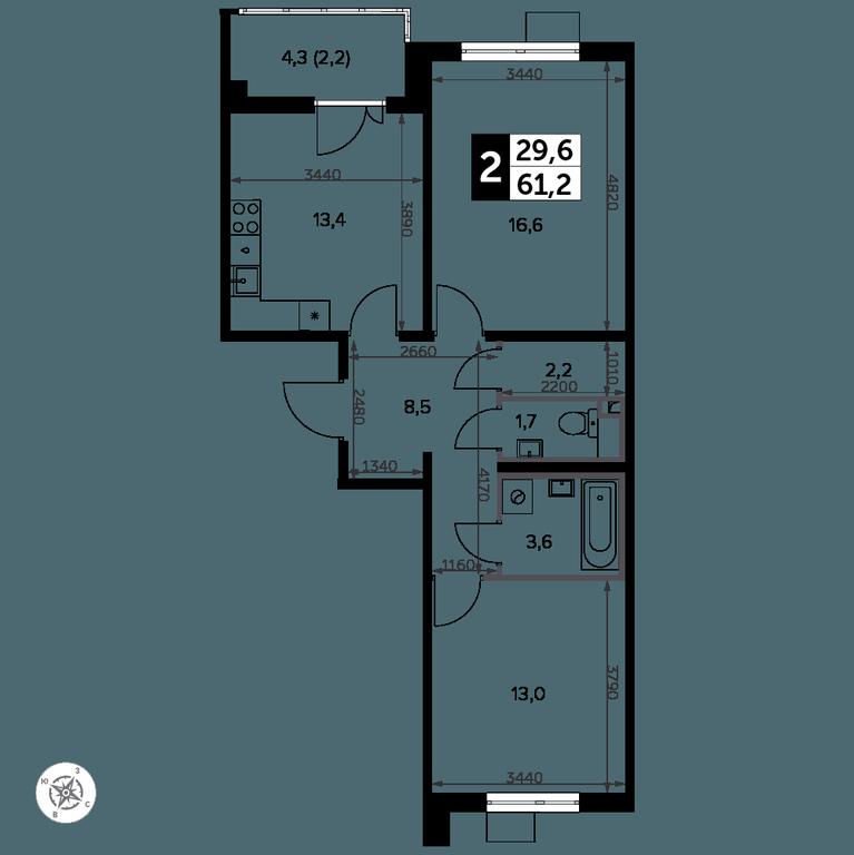 2-BD Apartment Sale, 62.1 sq. m. at Yzhnaya Bitsa, Yuzhnaya Bitsa Residential Complex, posyolok Bittsa, Leninskiy City District, Moscow Region, Russia #2