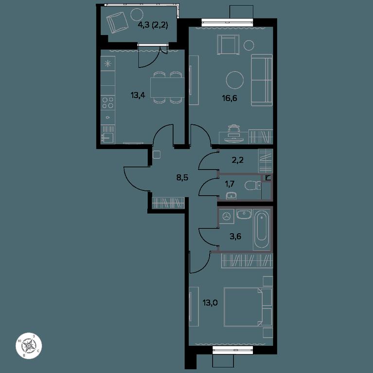 2-BD Apartment Sale, 62.1 sq. m. at Yzhnaya Bitsa, Yuzhnaya Bitsa Residential Complex, posyolok Bittsa, Leninskiy City District, Moscow Region, Russia #1