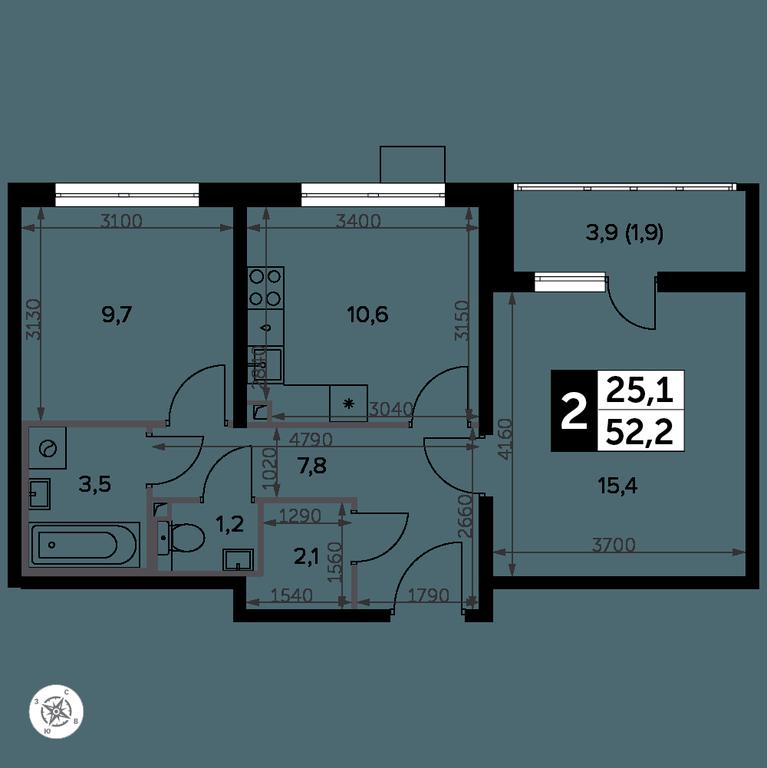 2-BD Apartment Sale, 53.2 sq. m. at Yzhnaya Bitsa, Yuzhnaya Bitsa Residential Complex, posyolok Bittsa, Leninskiy City District, Moscow Region, Russia #2