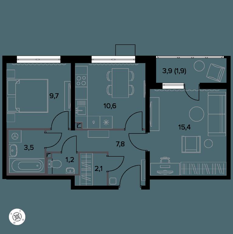2-BD Apartment Sale, 53.2 sq. m. at Yzhnaya Bitsa, Yuzhnaya Bitsa Residential Complex, posyolok Bittsa, Leninskiy City District, Moscow Region, Russia #1