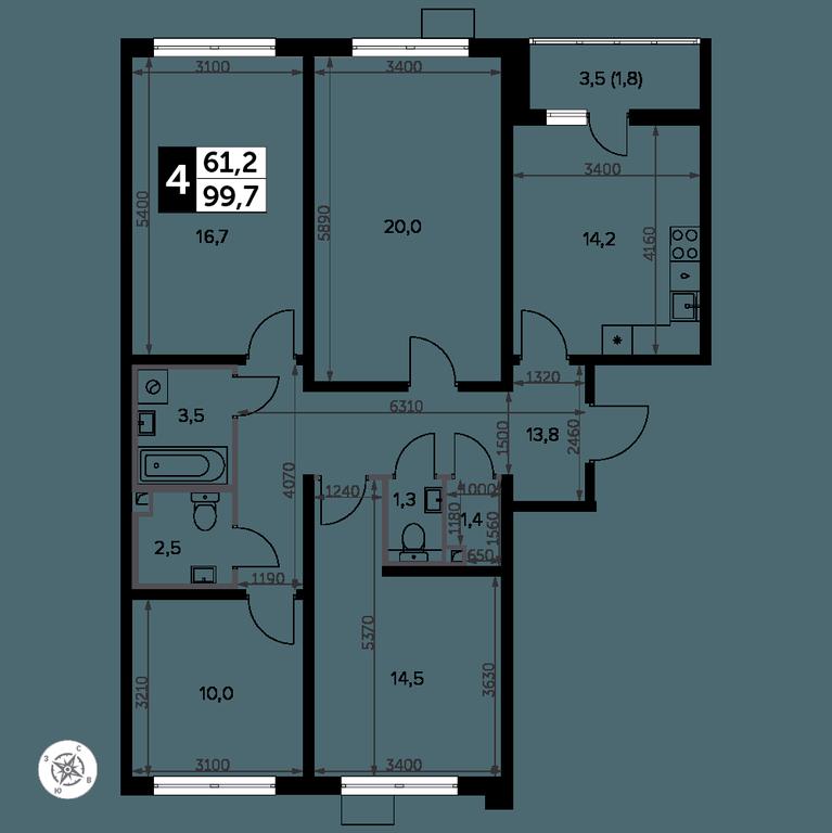 4-BD Apartment Sale, 101.1 sq. m. at Yzhnaya Bitsa, Yuzhnaya Bitsa Residential Complex, posyolok Bittsa, Leninskiy City District, Moscow Region, Russia #2