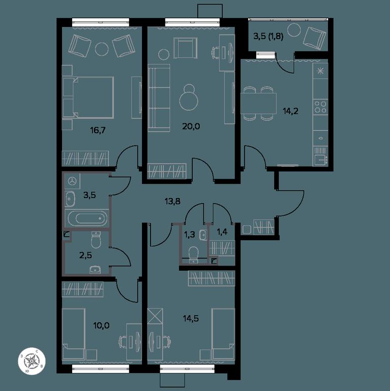 4-BD Apartment Sale, 101.1 sq. m. at Yzhnaya Bitsa, Yuzhnaya Bitsa Residential Complex, posyolok Bittsa, Leninskiy City District, Moscow Region, Russia #1