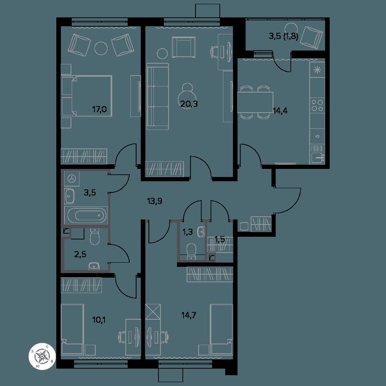 4-BD Apartment Sale, 102.5 sq. m. at Yzhnaya Bitsa, Yuzhnaya Bitsa Residential Complex, posyolok Bittsa, Leninskiy City District, Moscow Region, Russia #1 4-BD Apartment Sale, 102.5 sq. m. at Yzhnaya Bitsa, Yuzhnaya Bitsa Residential Complex, posyolok Bittsa, Leninskiy City District, Moscow Region, Russia #1