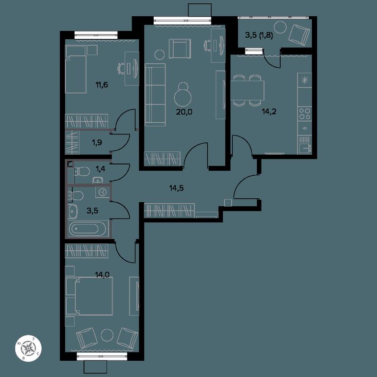 3-BD Apartment Sale, 84 sq. m. at Yzhnaya Bitsa, Yuzhnaya Bitsa Residential Complex, posyolok Bittsa, Leninskiy City District, Moscow Region, Russia #1 3-BD Apartment Sale, 84 sq. m. at Yzhnaya Bitsa, Yuzhnaya Bitsa Residential Complex, posyolok Bittsa, Leninskiy City District, Moscow Region, Russia #1