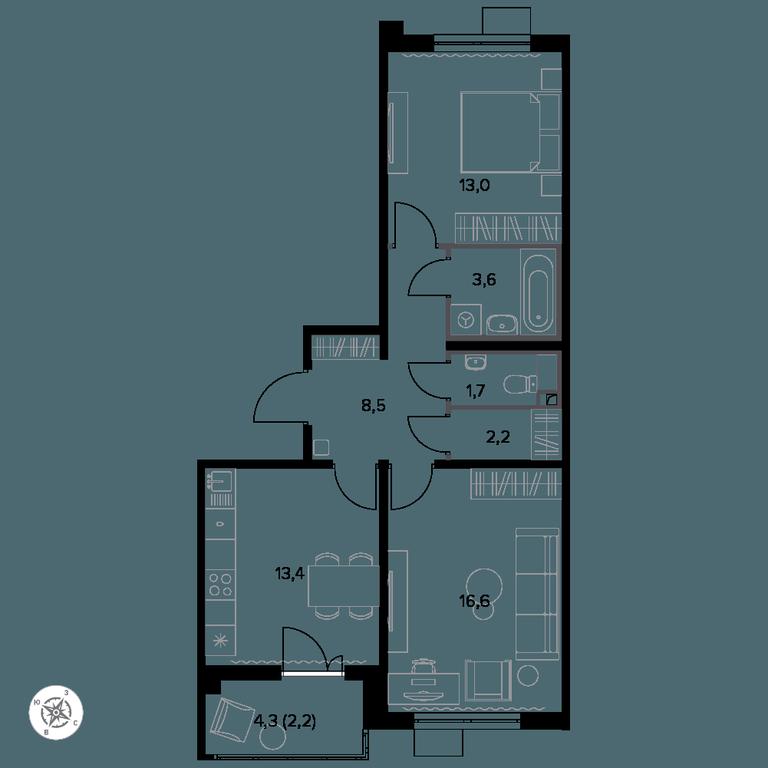 2-BD Apartment Sale, 62.1 sq. m. at Yzhnaya Bitsa, Yuzhnaya Bitsa Residential Complex, posyolok Bittsa, Leninskiy City District, Moscow Region, Russia #1
