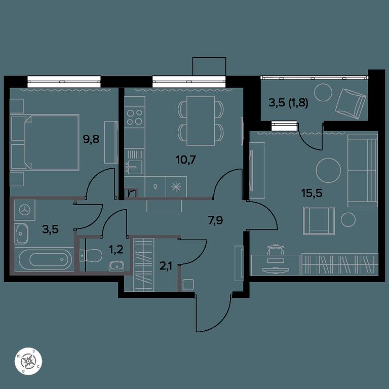 2-BD Apartment Sale, 53.6 sq. m. at Yzhnaya Bitsa, Yuzhnaya Bitsa Residential Complex, posyolok Bittsa, Leninskiy City District, Moscow Region, Russia #1