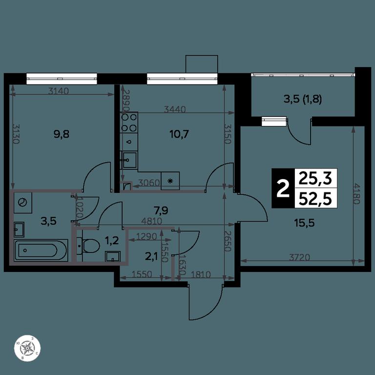 2-BD Apartment Sale, 53.6 sq. m. at Yzhnaya Bitsa, Yuzhnaya Bitsa Residential Complex, posyolok Bittsa, Leninskiy City District, Moscow Region, Russia #2
