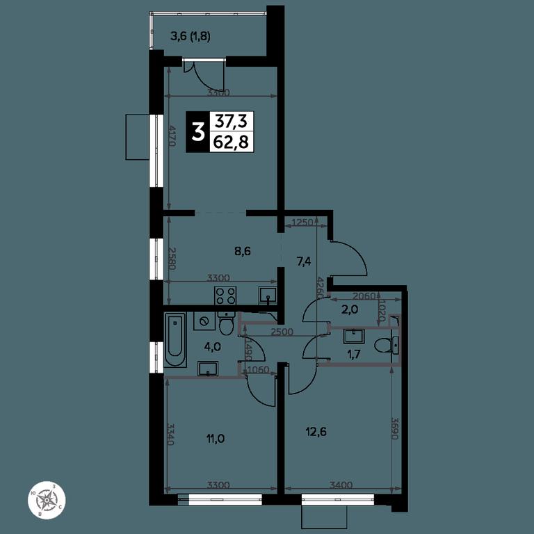 3-BD Apartment Sale, 62.6 sq. m. at Yzhnaya Bitsa, Yuzhnaya Bitsa Residential Complex, posyolok Bittsa, Leninskiy City District, Moscow Region, Russia #2