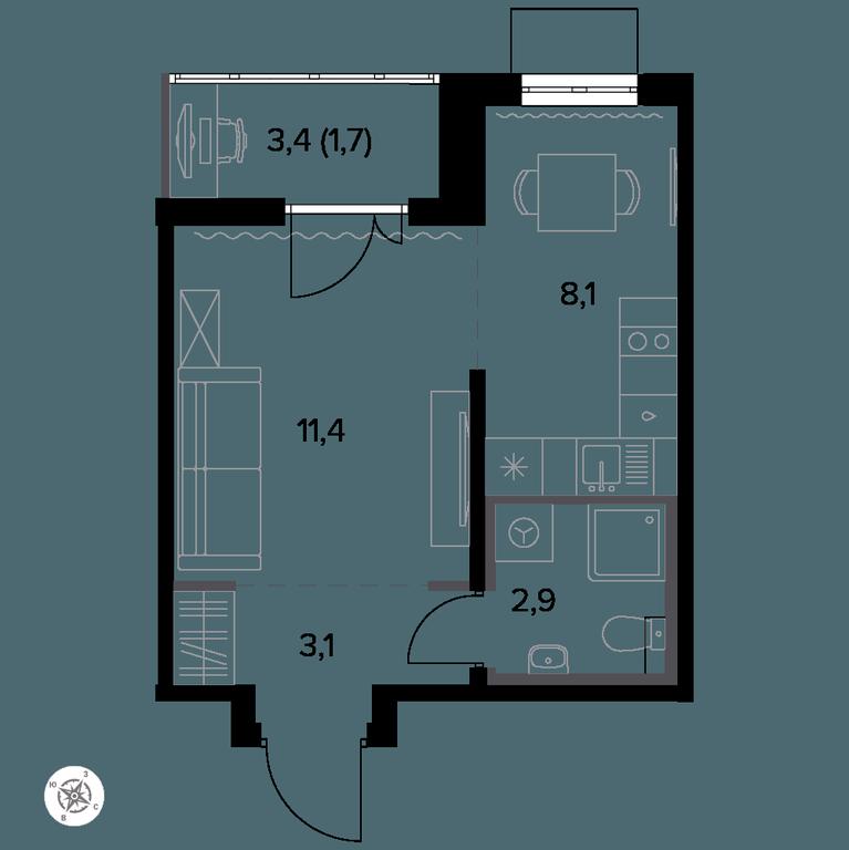 Apartment Sale, 28.3 sq. m. at Yzhnaya Bitsa, Yuzhnaya Bitsa Residential Complex, posyolok Bittsa, Leninskiy City District, Moscow Region, Russia #1