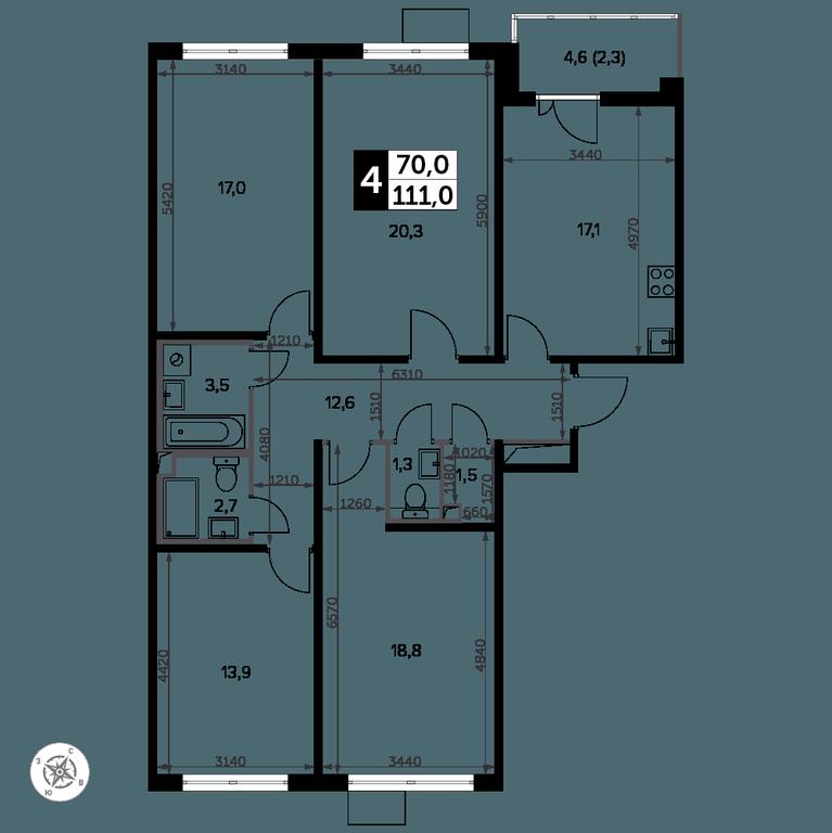 4-BD Apartment Sale, 112.8 sq. m. at Yzhnaya Bitsa, Yuzhnaya Bitsa Residential Complex, posyolok Bittsa, Leninskiy City District, Moscow Region, Russia #2