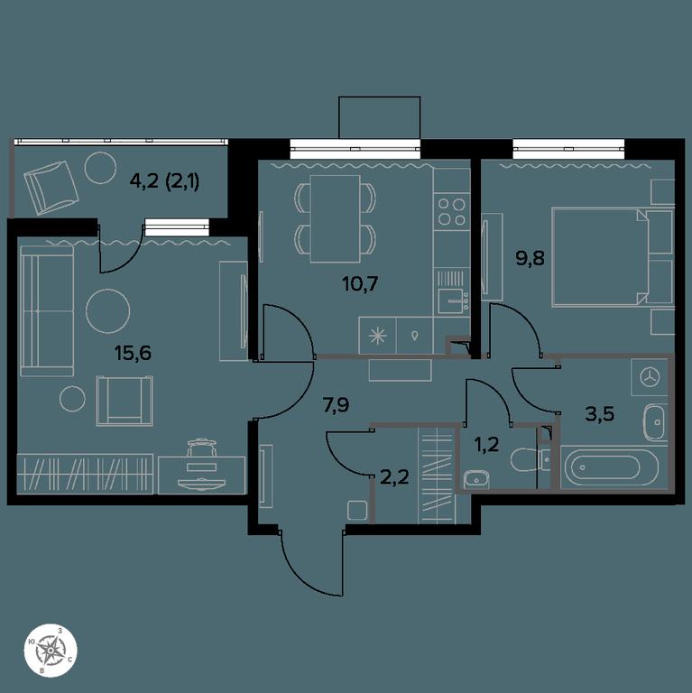 2-BD Apartment Sale, 53.6 sq. m. at Yzhnaya Bitsa, Yuzhnaya Bitsa Residential Complex, posyolok Bittsa, Leninskiy City District, Moscow Region, Russia #1