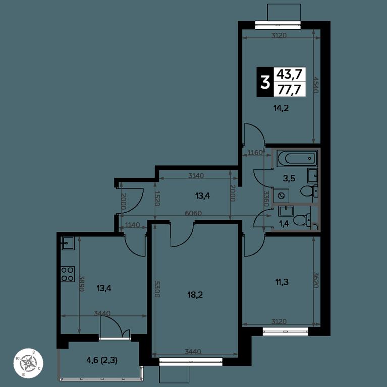 3-BD Apartment Sale, 78.6 sq. m. at Yzhnaya Bitsa, Yuzhnaya Bitsa Residential Complex, posyolok Bittsa, Leninskiy City District, Moscow Region, Russia #2 3-BD Apartment Sale, 78.6 sq. m. at Yzhnaya Bitsa, Yuzhnaya Bitsa Residential Complex, posyolok Bittsa, Leninskiy City District, Moscow Region, Russia #2