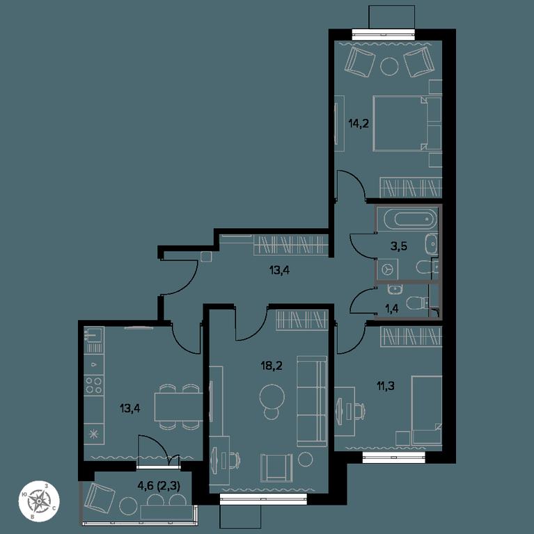 3-BD Apartment Sale, 78.6 sq. m. at Yzhnaya Bitsa, Yuzhnaya Bitsa Residential Complex, posyolok Bittsa, Leninskiy City District, Moscow Region, Russia #1 3-BD Apartment Sale, 78.6 sq. m. at Yzhnaya Bitsa, Yuzhnaya Bitsa Residential Complex, posyolok Bittsa, Leninskiy City District, Moscow Region, Russia #1