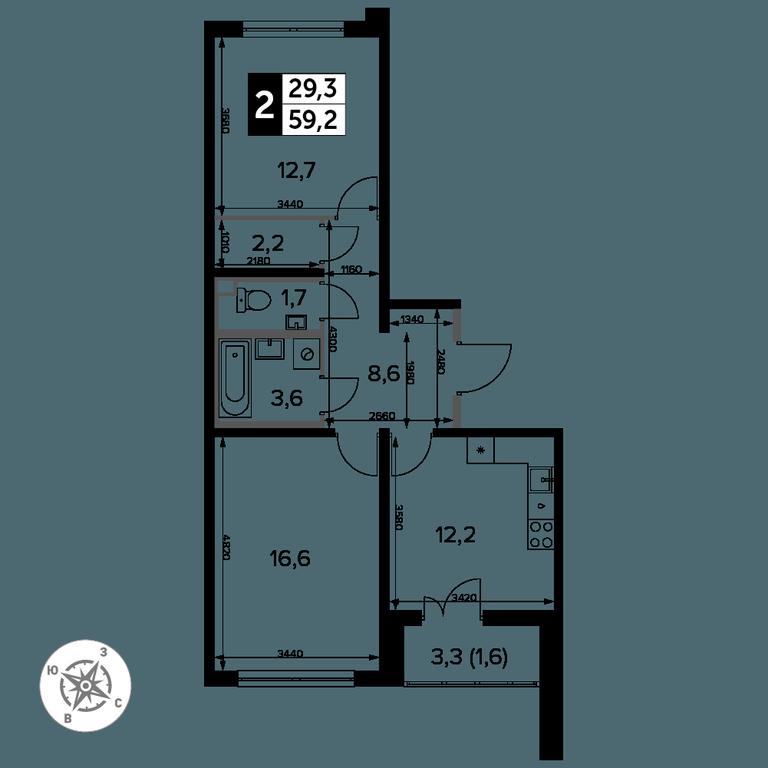 2-BD Apartment Sale, 60.5 sq. m. at Yzhnaya Bitsa, Yuzhnaya Bitsa Residential Complex, posyolok Bittsa, Leninskiy City District, Moscow Region, Russia #2