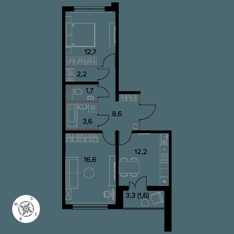 2-BD Apartment Sale, 60.5 sq. m. at Yzhnaya Bitsa, Yuzhnaya Bitsa Residential Complex, posyolok Bittsa, Leninskiy City District, Moscow Region, Russia #1