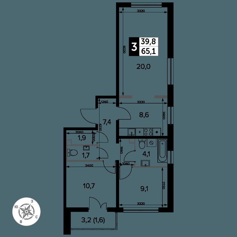 3-BD Apartment Sale, 65.3 sq. m. at Yzhnaya Bitsa, Yuzhnaya Bitsa Residential Complex, posyolok Bittsa, Leninskiy City District, Moscow Region, Russia #2