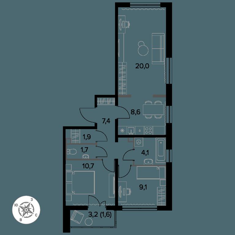 3-BD Apartment Sale, 65.3 sq. m. at Yzhnaya Bitsa, Yuzhnaya Bitsa Residential Complex, posyolok Bittsa, Leninskiy City District, Moscow Region, Russia #1