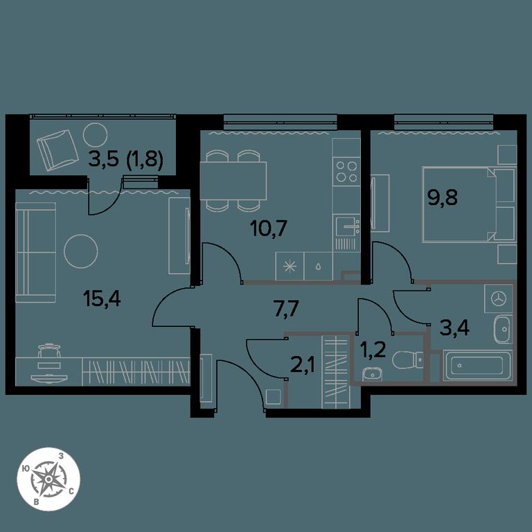 2-BD Apartment Sale, 52.9 sq. m. at Yzhnaya Bitsa, Yuzhnaya Bitsa Residential Complex, posyolok Bittsa, Leninskiy City District, Moscow Region, Russia #1