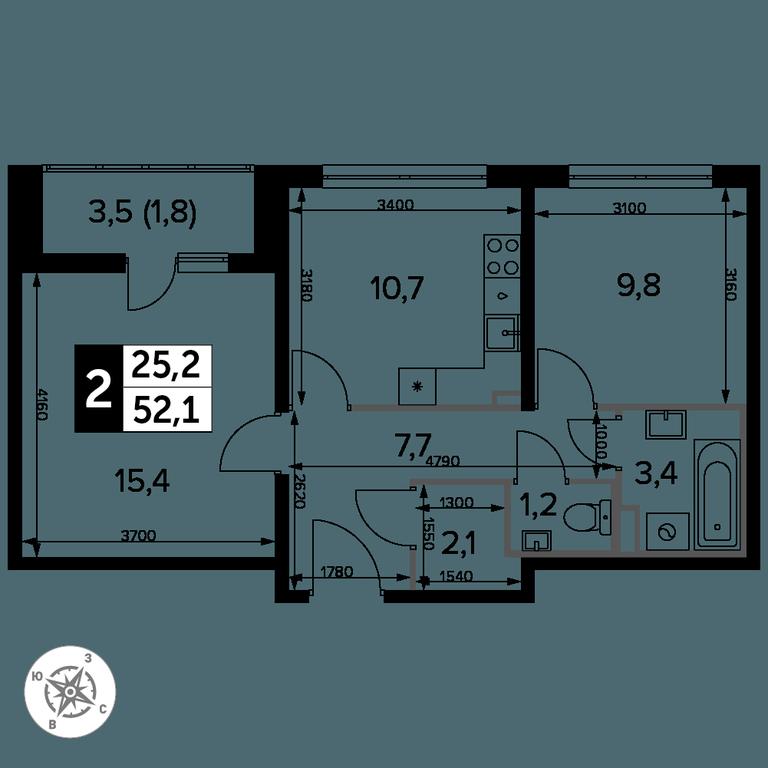 2-BD Apartment Sale, 52.9 sq. m. at Yzhnaya Bitsa, Yuzhnaya Bitsa Residential Complex, posyolok Bittsa, Leninskiy City District, Moscow Region, Russia #2