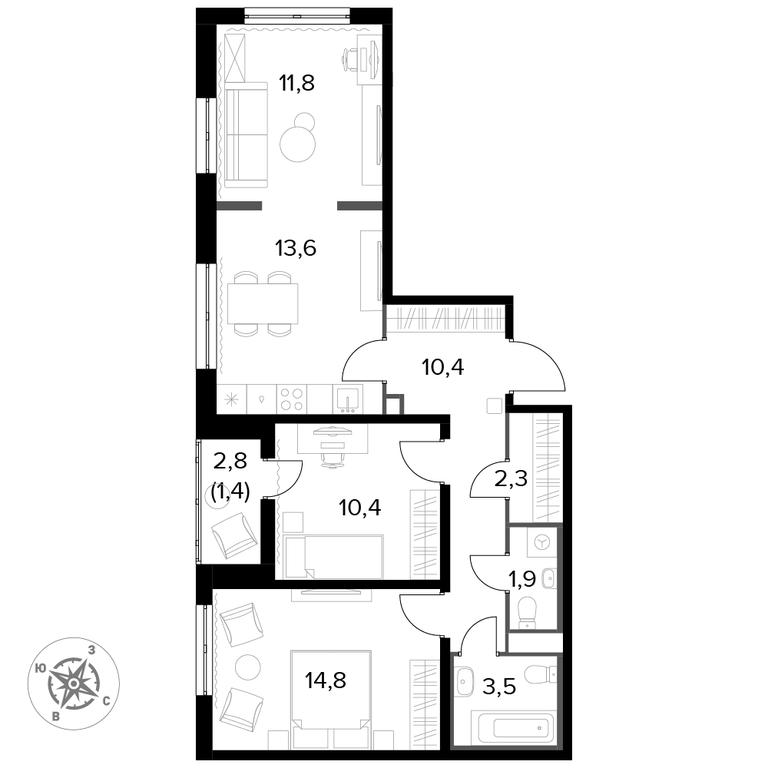 3-BD Apartment Sale, 71.1 sq. m. at Yzhnaya Bitsa, Yuzhnaya Bitsa Residential Complex, posyolok Bittsa, Leninskiy City District, Moscow Region, Russia #1 3-BD Apartment Sale, 71.1 sq. m. at Yzhnaya Bitsa, Yuzhnaya Bitsa Residential Complex, posyolok Bittsa, Leninskiy City District, Moscow Region, Russia #1