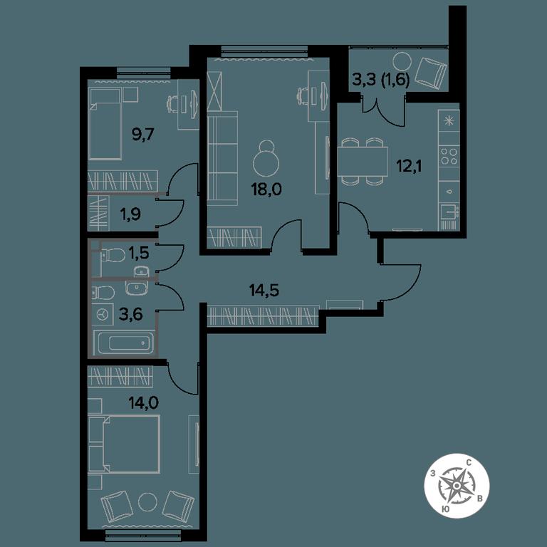 3-BD Apartment Sale, 77.8 sq. m. at Yzhnaya Bitsa, Yuzhnaya Bitsa Residential Complex, posyolok Bittsa, Leninskiy City District, Moscow Region, Russia #1 3-BD Apartment Sale, 77.8 sq. m. at Yzhnaya Bitsa, Yuzhnaya Bitsa Residential Complex, posyolok Bittsa, Leninskiy City District, Moscow Region, Russia #1