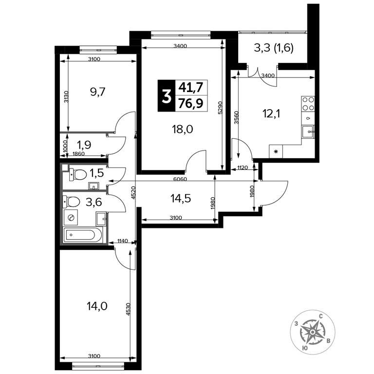 3-BD Apartment Sale, 77.8 sq. m. at Yzhnaya Bitsa, Yuzhnaya Bitsa Residential Complex, posyolok Bittsa, Leninskiy City District, Moscow Region, Russia #2 3-BD Apartment Sale, 77.8 sq. m. at Yzhnaya Bitsa, Yuzhnaya Bitsa Residential Complex, posyolok Bittsa, Leninskiy City District, Moscow Region, Russia #2