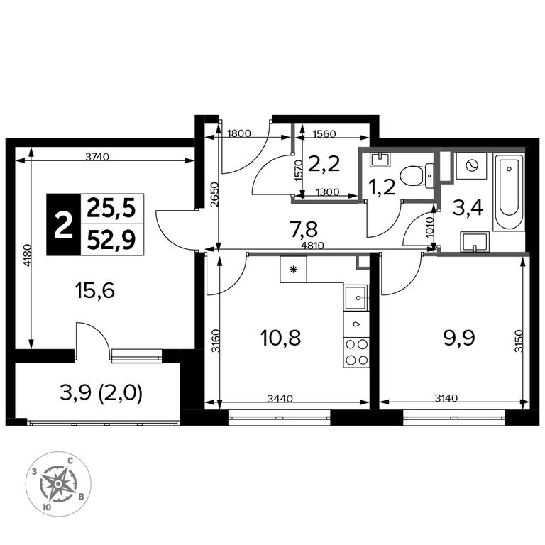 2-BD Apartment Sale, 53.4平方米 at Yzhnaya Bitsa, Yuzhnaya Bitsa Residential Complex, posyolok Bittsa, Leninskiy City District, Moscow Region, Russia #2