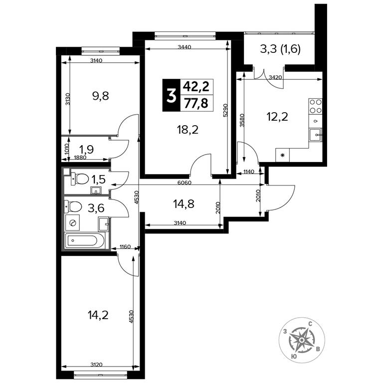 3-BD Apartment Sale, 78.4 sq. m. at Yzhnaya Bitsa, Yuzhnaya Bitsa Residential Complex, posyolok Bittsa, Leninskiy City District, Moscow Region, Russia #2
