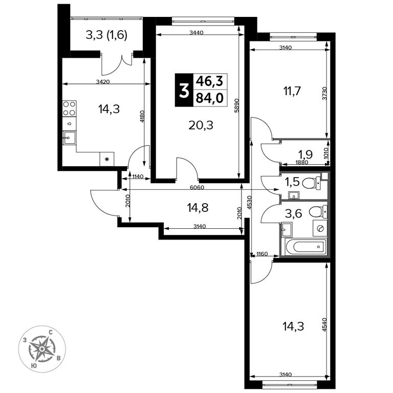 3-BD Apartment Sale, 84.6 sq. m. at Yzhnaya Bitsa, Yuzhnaya Bitsa Residential Complex, posyolok Bittsa, Leninskiy City District, Moscow Region, Russia #2 3-BD Apartment Sale, 84.6 sq. m. at Yzhnaya Bitsa, Yuzhnaya Bitsa Residential Complex, posyolok Bittsa, Leninskiy City District, Moscow Region, Russia #2