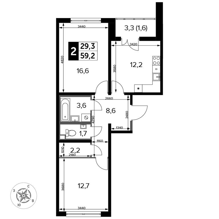2-BD Apartment Sale, 60.5 sq. m. at Yzhnaya Bitsa, Yuzhnaya Bitsa Residential Complex, posyolok Bittsa, Leninskiy City District, Moscow Region, Russia #2