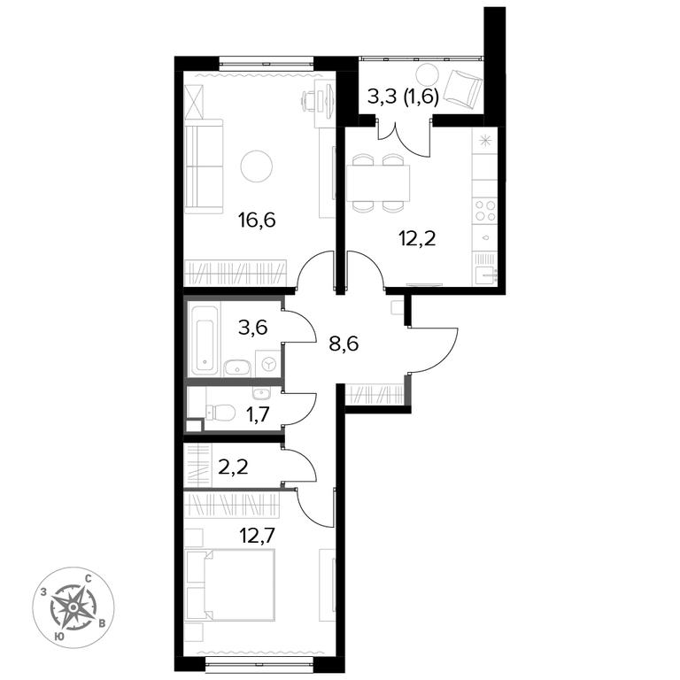 2-BD Apartment Sale, 60.5 sq. m. at Yzhnaya Bitsa, Yuzhnaya Bitsa Residential Complex, posyolok Bittsa, Leninskiy City District, Moscow Region, Russia #1