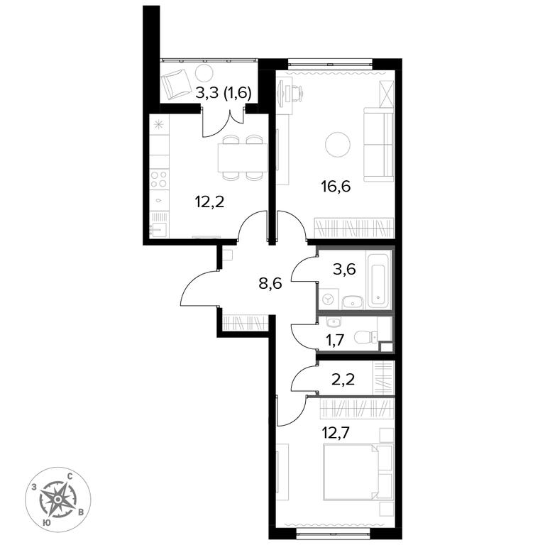 2-BD Apartment Sale, 60.5 sq. m. at Yzhnaya Bitsa, Yuzhnaya Bitsa Residential Complex, posyolok Bittsa, Leninskiy City District, Moscow Region, Russia #1